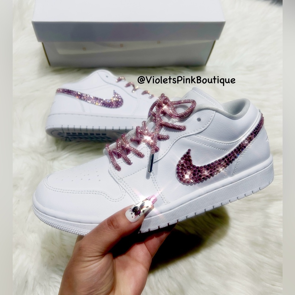 Women’s Bling Jordan With Pink Swarovski crystal Custom Jordan 1 Shoes